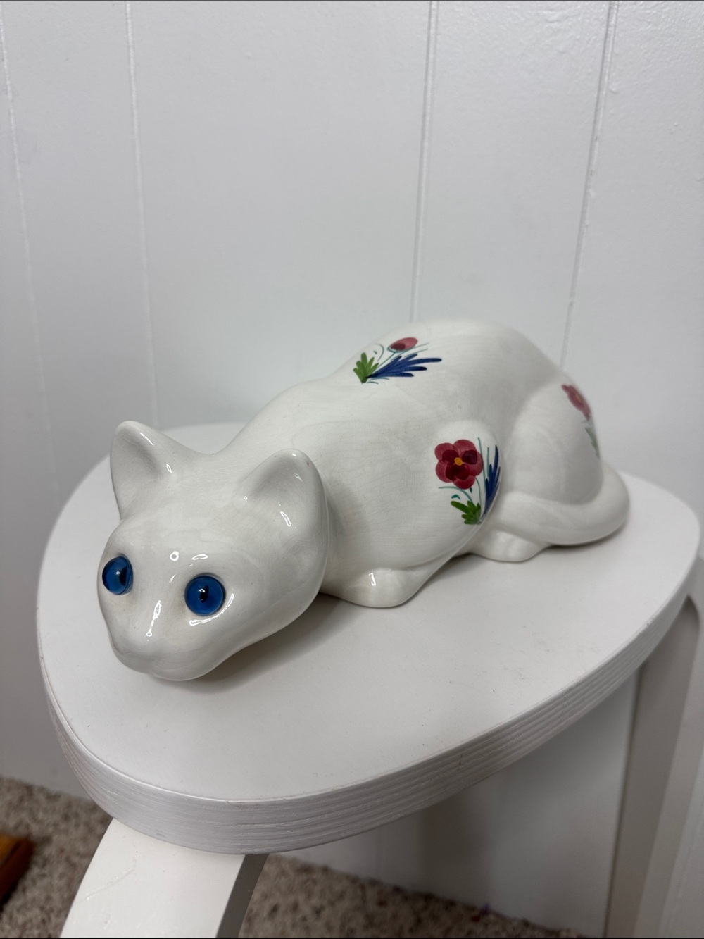 Vintage ceramic white glazed cat figure
